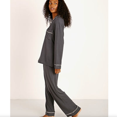 Eberjey Gisele Long PJ Set PJ018 in Graphite/Sorbet Pink-Loungewear-Eberjey-Graphite / Sorbet Pink-XSmall-Anna Bella Fine Lingerie, Reveal Your Most Gorgeous Self!