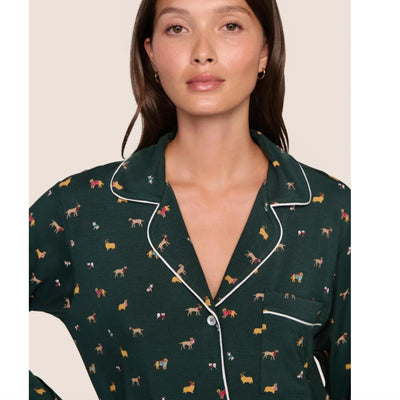 Eberjey Gisele Long PJ Set PJ018 in Green Holiday Dogs-Anna Bella Fine Lingerie-Green Holiday Dogs-XSmall-