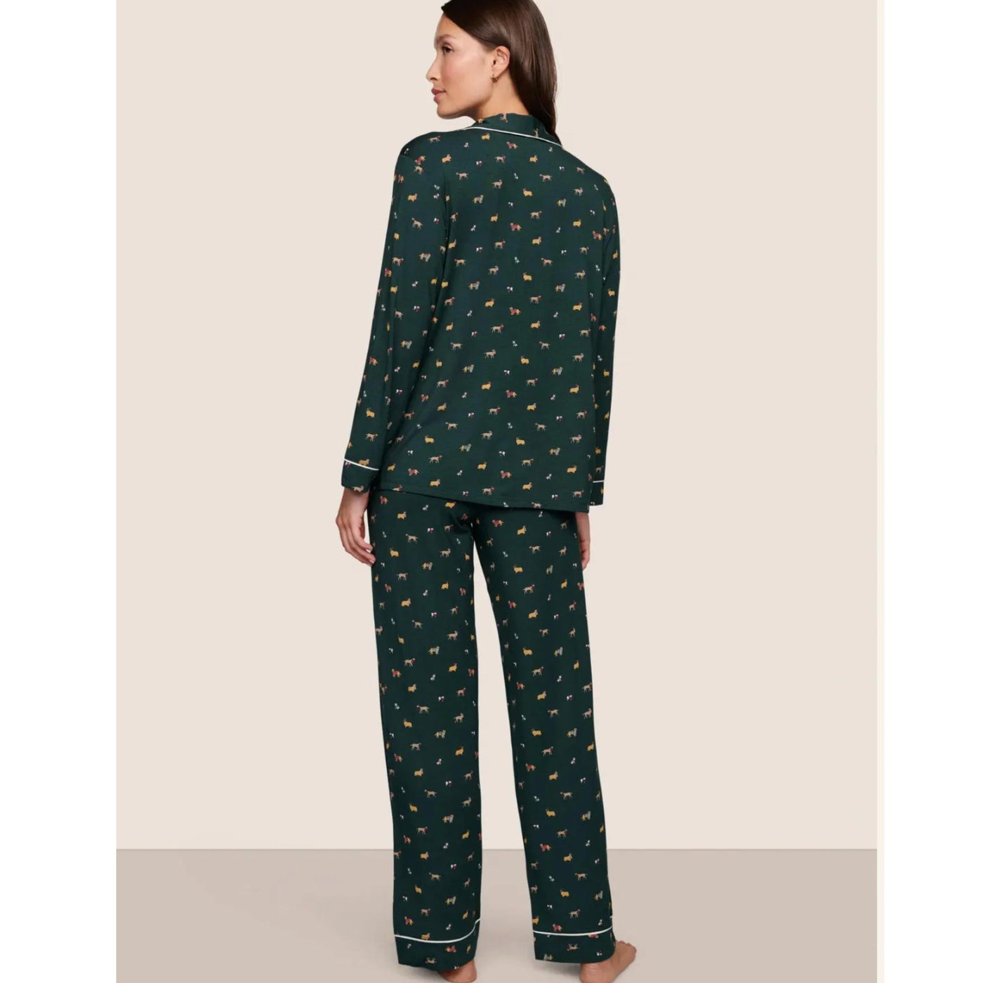 Eberjey Gisele Long PJ Set PJ018 in Green Holiday Dogs-Anna Bella Fine Lingerie-Green Holiday Dogs-XSmall-