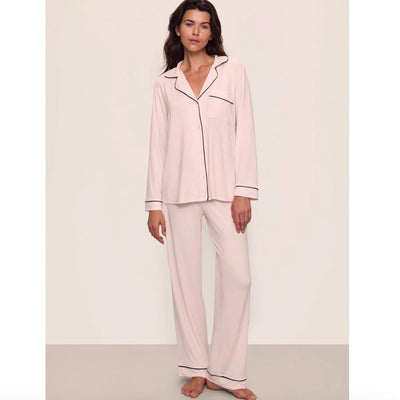 Eberjey Gisele Long PJ Set PJ018 in Sorbet Pink/Black-Loungewear-Eberjey-Sorbet Pink/Black-XSmall-Anna Bella Fine Lingerie, Reveal Your Most Gorgeous Self!
