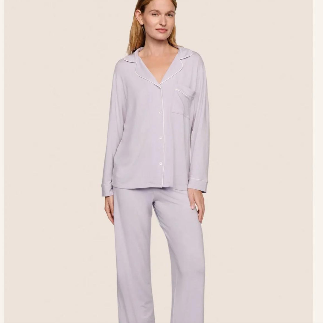 Eberjey Gisele Long PJ Set PJ018 in Thistle/Ivory-Loungewear-Eberjey-Thistle/Ivory-XSmall-Anna Bella Fine Lingerie, Reveal Your Most Gorgeous Self!