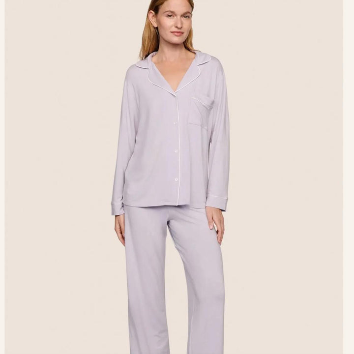 Eberjey Gisele Long PJ Set PJ018 in Thistle/Ivory-Loungewear-Eberjey-Thistle/Ivory-XSmall-Anna Bella Fine Lingerie, Reveal Your Most Gorgeous Self!