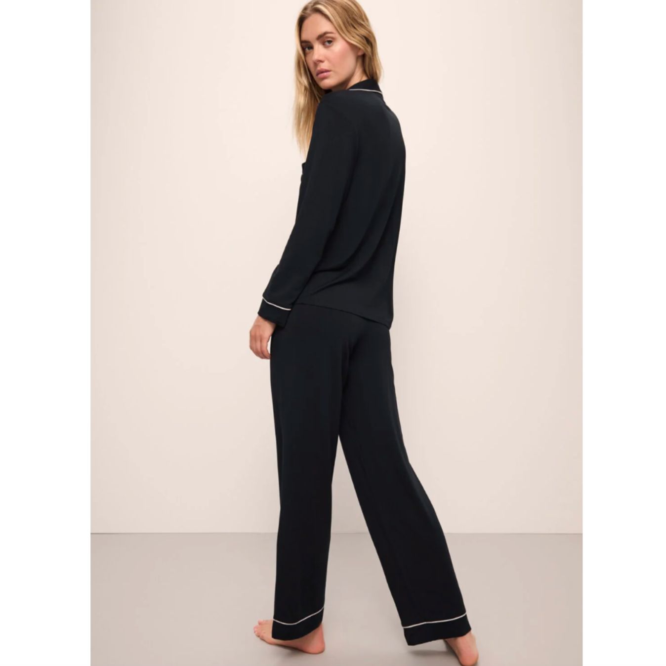 Eberjey Gisele Long PJ Set PJ1018 in Black-Loungewear-Eberjey-Black / Pink Sorbet-Medium-Anna Bella Fine Lingerie, Reveal Your Most Gorgeous Self!
