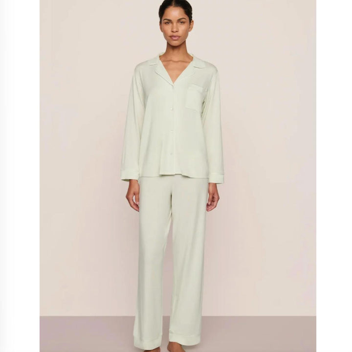 Eberjey Gisele Long PJ Set PJ1018 in Seafoam / Ivory-Sleepwear-Eberjey-Seafoam / Ivory-XSmall-Anna Bella Fine Lingerie, Reveal Your Most Gorgeous Self!