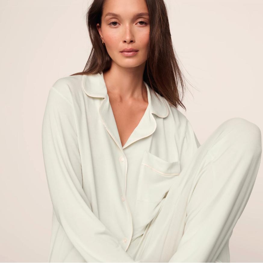 Eberjey Gisele Long PJ Set PJ1018 in Seafoam / Ivory-Sleepwear-Eberjey-Seafoam / Ivory-XSmall-Anna Bella Fine Lingerie, Reveal Your Most Gorgeous Self!