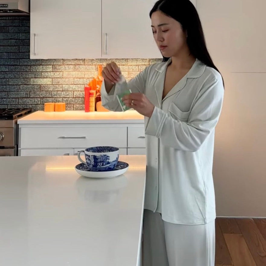 Eberjey Gisele Long PJ Set PJ1018 in Seafoam / Ivory-Sleepwear-Eberjey-Seafoam / Ivory-XSmall-Anna Bella Fine Lingerie, Reveal Your Most Gorgeous Self!