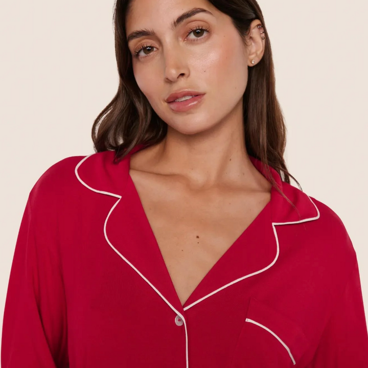 Eberjey Gisele Long PJ Set in Holly Red PJ1018R-Sleepwear-Eberjey-Holly Red-Small-Anna Bella Fine Lingerie, Reveal Your Most Gorgeous Self!