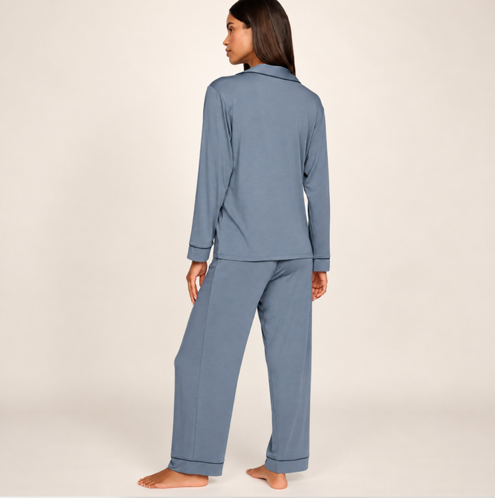 Eberjey Gisele Long PJ Set in Midnight Blue/Navy PJ1018R-Sleepwear-Eberjey-Midnight Blue/Navy-XSmall-Anna Bella Fine Lingerie, Reveal Your Most Gorgeous Self!