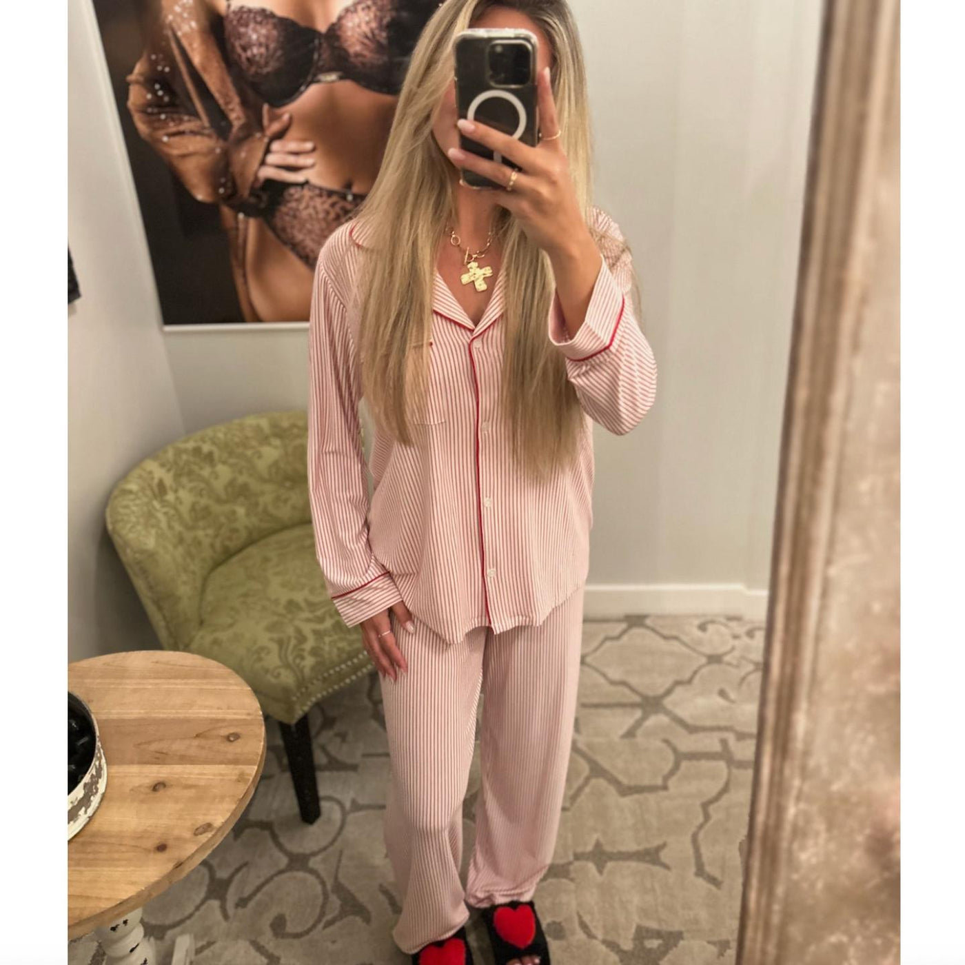 Eberjey Gisele Printed Long PJ Set PJ1141 in Duo Stripe Holly Red-Loungewear-Eberjey-Holly Red Stripe-XSmall-Anna Bella Fine Lingerie, Reveal Your Most Gorgeous Self!