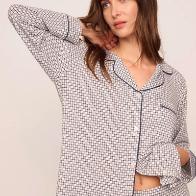 Eberjey Gisele Printed Long PJ Set PJ1141 in Gray Dawn/Navy-Loungewear-Eberjey-Gray Dawn/Navy-XSmall-Anna Bella Fine Lingerie, Reveal Your Most Gorgeous Self!