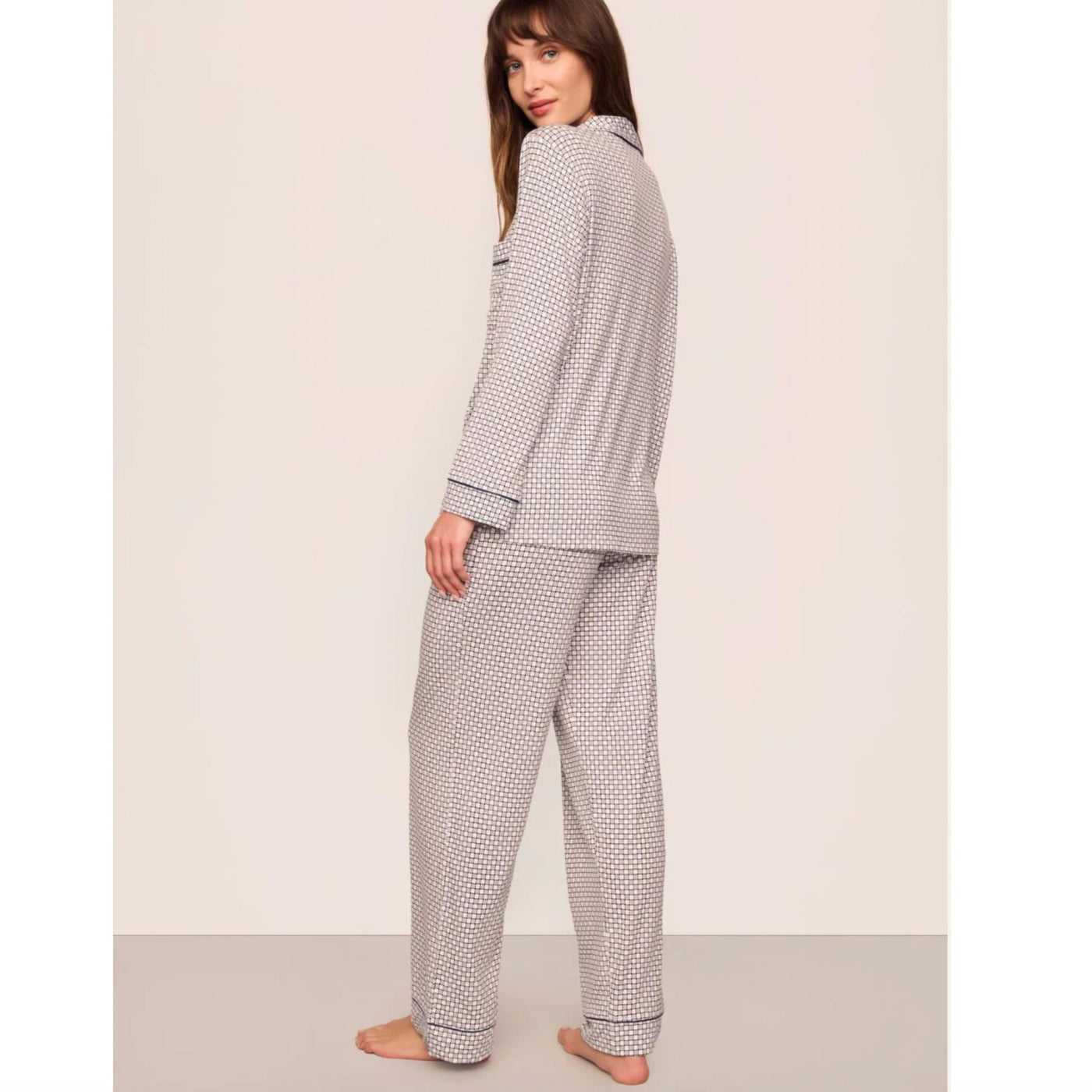 Eberjey Gisele Printed Long PJ Set PJ1141 in Gray Dawn/Navy-Loungewear-Eberjey-Gray Dawn/Navy-XSmall-Anna Bella Fine Lingerie, Reveal Your Most Gorgeous Self!