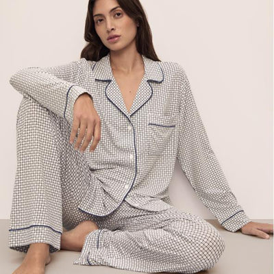 Eberjey Gisele Printed Long PJ Set PJ1141 in Gray Dawn/Navy-Loungewear-Eberjey-Gray Dawn/Navy-XSmall-Anna Bella Fine Lingerie, Reveal Your Most Gorgeous Self!