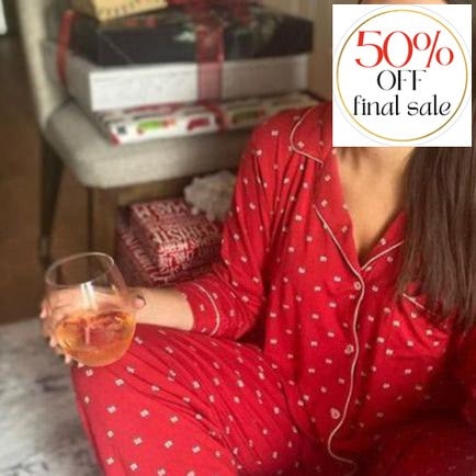 Eberjey Gisele Printed Long PJ Set PJ1141 in Haute Red Presents-Loungewear-Eberjey-Presents Haute Red / Bone-XSmall-Anna Bella Fine Lingerie, Reveal Your Most Gorgeous Self!