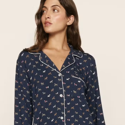 Eberjey Gisele Printed Long PJ Set PJ1141 in Navy Santa Paws-Sleepwear-Eberjey-Santa Paws-XSmall-Anna Bella Fine Lingerie, Reveal Your Most Gorgeous Self!