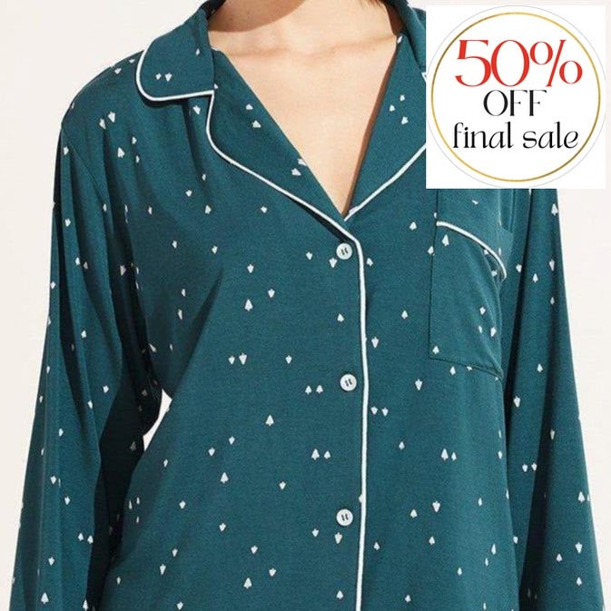 Eberjey Gisele Printed Long Sleeve Short PJ Set PJ1141-Loungewear-Eberjey-Forest-Evergreen / Bone-XSmall-Anna Bella Fine Lingerie, Reveal Your Most Gorgeous Self!
