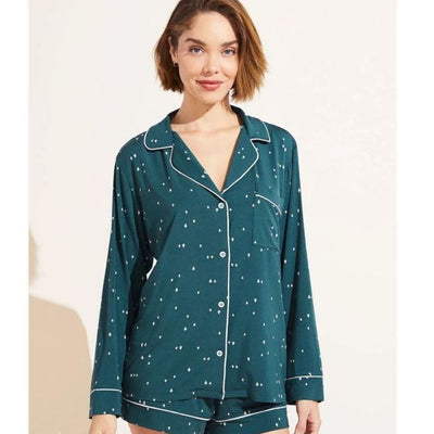 Eberjey Gisele Printed Long Sleeve Short PJ Set PJ1141-Loungewear-Eberjey-Forest-Evergreen / Bone-XSmall-Anna Bella Fine Lingerie, Reveal Your Most Gorgeous Self!