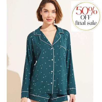 Eberjey Gisele Printed Long Sleeve Short PJ Set PJ1141-Loungewear-Eberjey-Forest-Evergreen / Bone-XSmall-Anna Bella Fine Lingerie, Reveal Your Most Gorgeous Self!