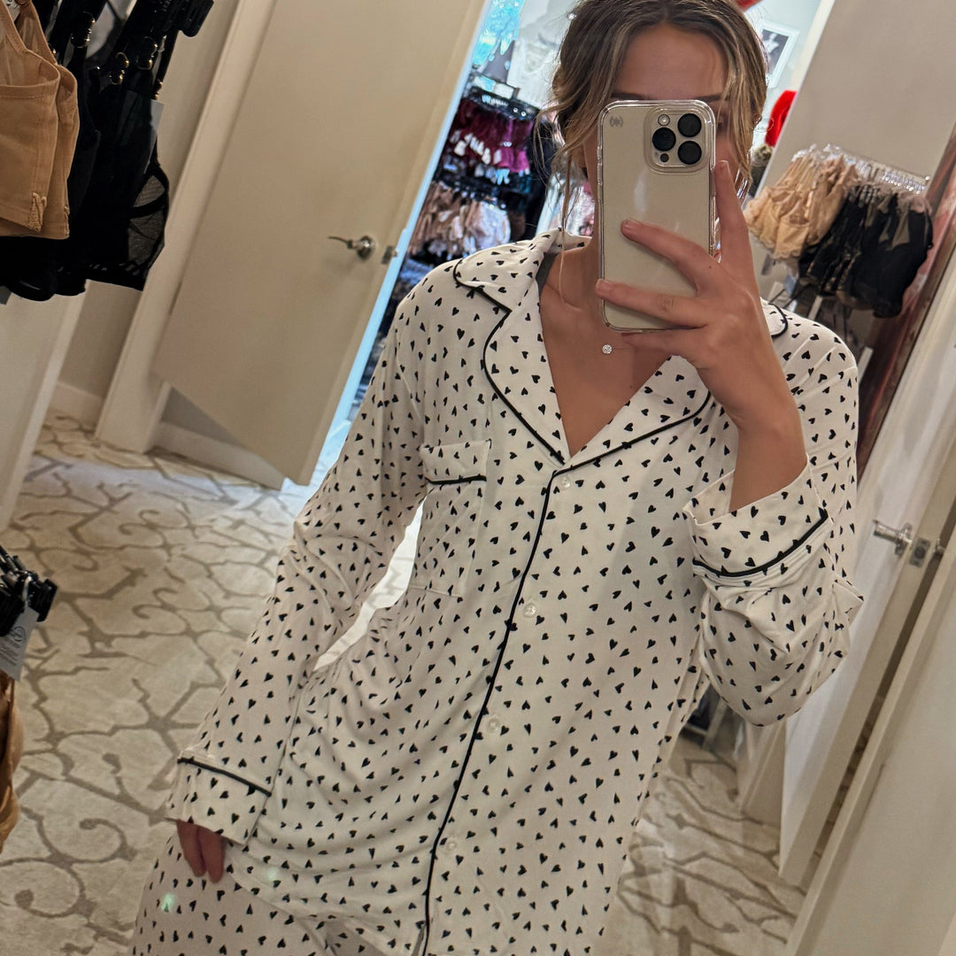 Eberjey Gisele Printed Modal Long PJ Set PJ1141 in Heart to Heart-Sleepwear-Eberjey-Heart to Heart-XSmall-Anna Bella Fine Lingerie, Reveal Your Most Gorgeous Self!