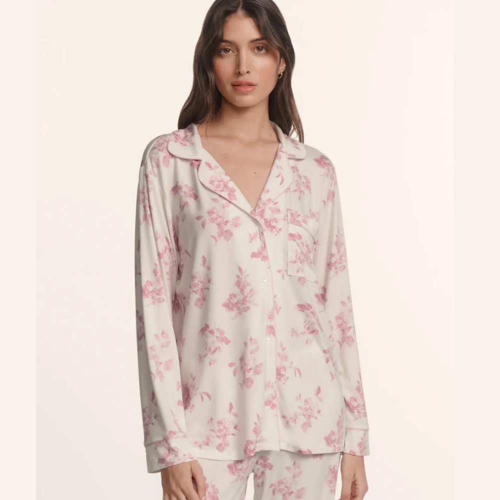 Eberjey Gisele Printed Modal Long PJ Set PJ1141 in Rose Garden Cameo-Sleepwear-Eberjey-Rose Garden Cameo-XSmall-Anna Bella Fine Lingerie, Reveal Your Most Gorgeous Self!