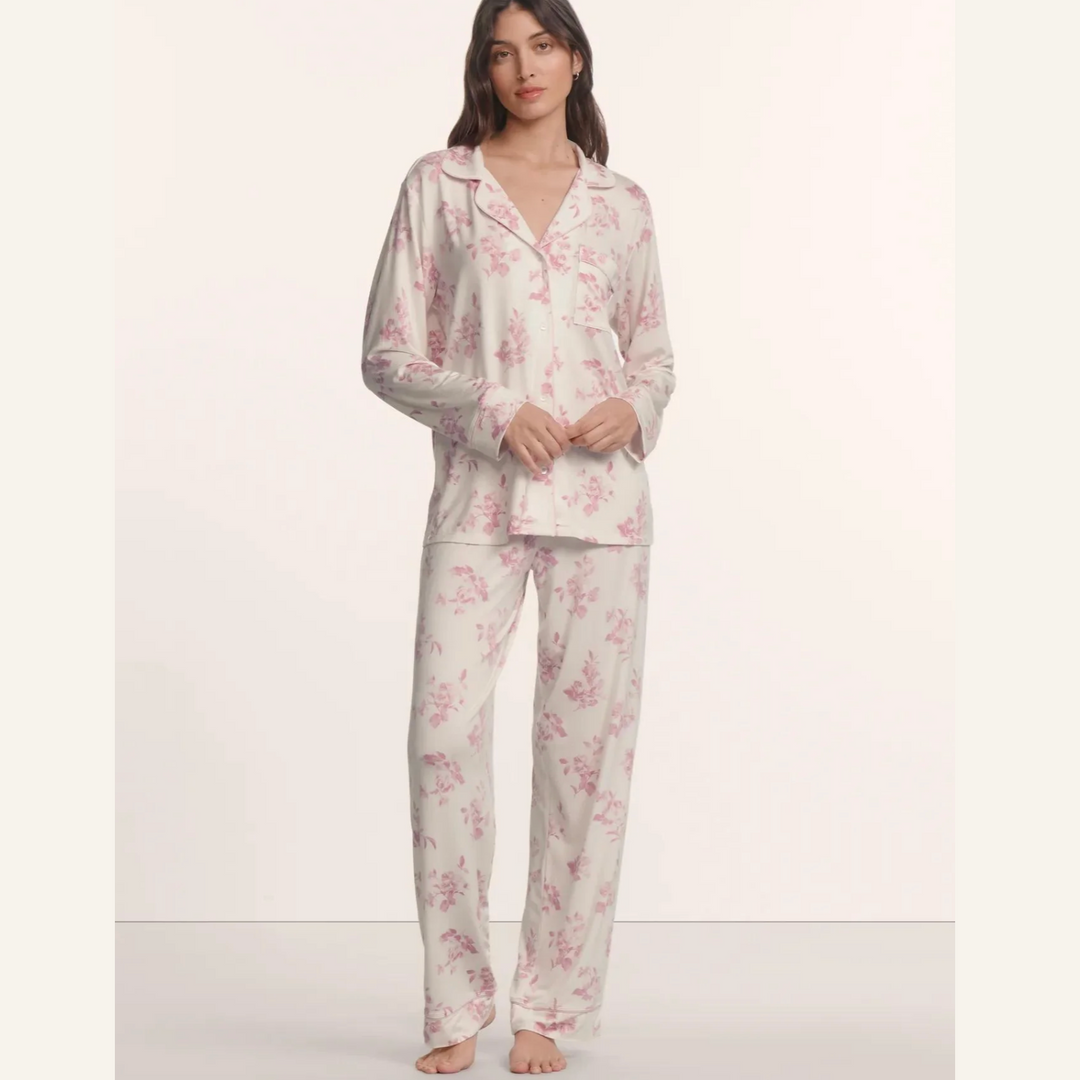 Eberjey Gisele Printed Modal Long PJ Set PJ1141 in Rose Garden Cameo-Sleepwear-Eberjey-Rose Garden Cameo-XSmall-Anna Bella Fine Lingerie, Reveal Your Most Gorgeous Self!
