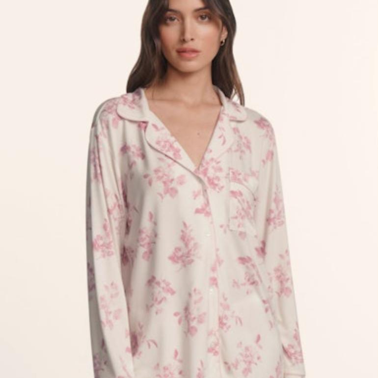 Eberjey Gisele Printed Modal Long PJ Set PJ1141 in Rose Garden Cameo-Sleepwear-Eberjey-Rose Garden Cameo-XSmall-Anna Bella Fine Lingerie, Reveal Your Most Gorgeous Self!