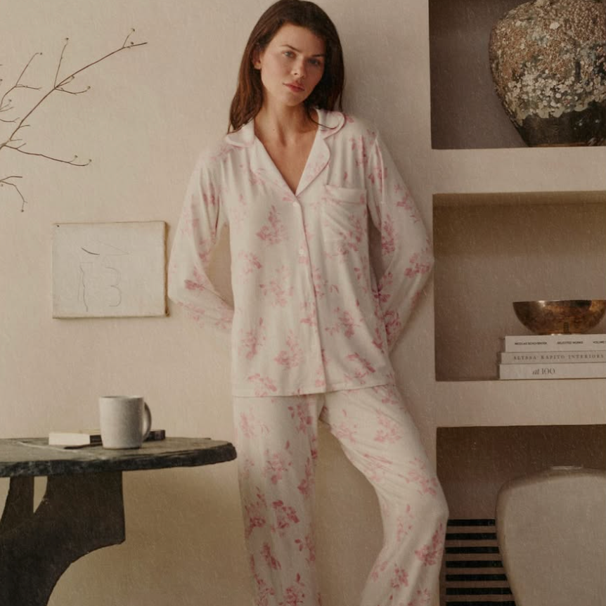 Eberjey Gisele Printed Modal Long PJ Set PJ1141 in Rose Garden Cameo-Sleepwear-Eberjey-Rose Garden Cameo-XSmall-Anna Bella Fine Lingerie, Reveal Your Most Gorgeous Self!