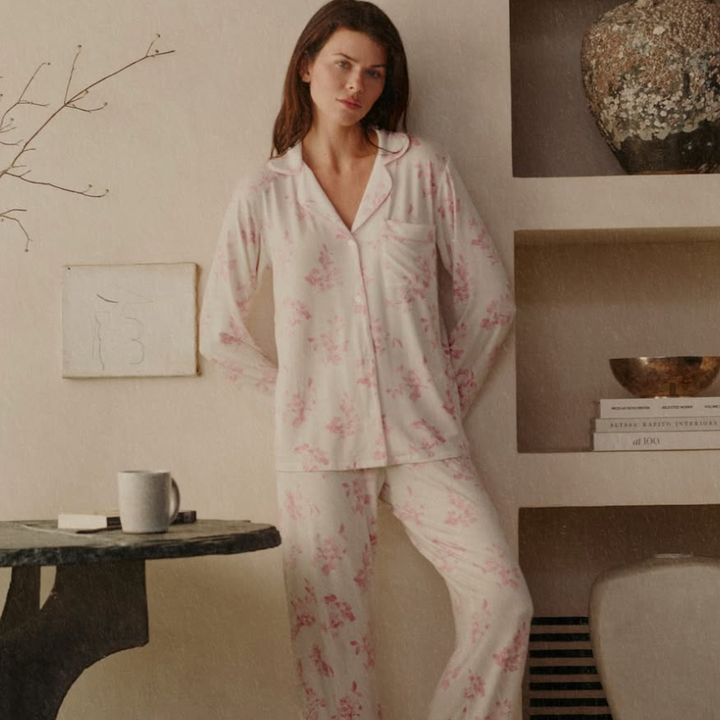 Eberjey Gisele Printed Modal Long PJ Set PJ1141 in Rose Garden Cameo-Sleepwear-Eberjey-Rose Garden Cameo-XSmall-Anna Bella Fine Lingerie, Reveal Your Most Gorgeous Self!