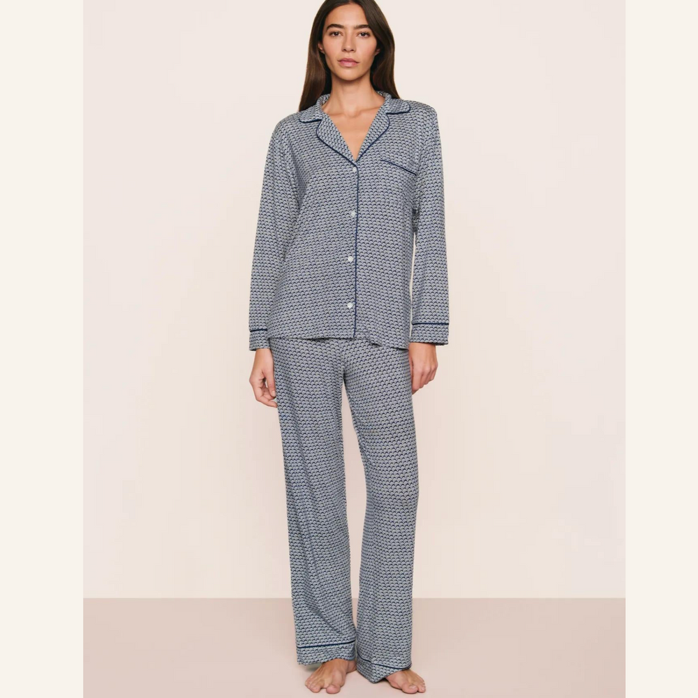 Eberjey Gisele Printed Modal Long PJ Set PJ1141 in Seashell Navy-Sleepwear-Eberjey-Seashell Navy-XSmall-Anna Bella Fine Lingerie, Reveal Your Most Gorgeous Self!