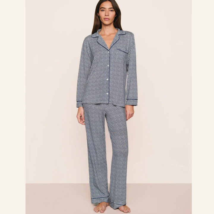 Eberjey Gisele Printed Modal Long PJ Set PJ1141 in Seashell Navy-Sleepwear-Eberjey-Seashell Navy-XSmall-Anna Bella Fine Lingerie, Reveal Your Most Gorgeous Self!