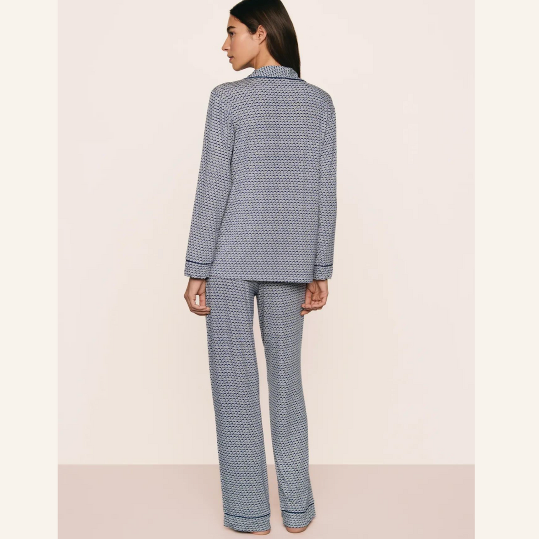 Eberjey Gisele Printed Modal Long PJ Set PJ1141 in Seashell Navy-Sleepwear-Eberjey-Seashell Navy-XSmall-Anna Bella Fine Lingerie, Reveal Your Most Gorgeous Self!