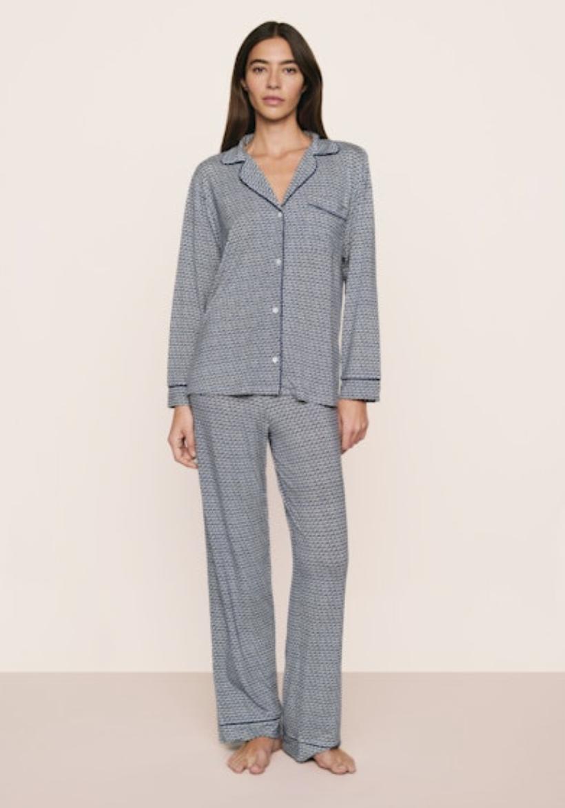 Eberjey Gisele Printed Modal Long PJ Set PJ1141 in Seashell Navy-Sleepwear-Eberjey-Seashell Navy-XSmall-Anna Bella Fine Lingerie, Reveal Your Most Gorgeous Self!