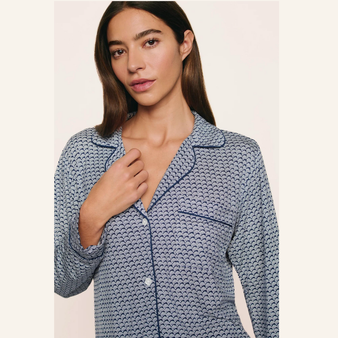 Eberjey Gisele Printed Modal Long PJ Set PJ1141 in Seashell Navy-Sleepwear-Eberjey-Seashell Navy-XSmall-Anna Bella Fine Lingerie, Reveal Your Most Gorgeous Self!