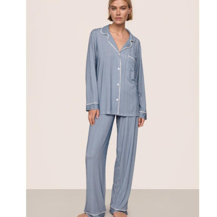 Eberjey Gisele Printed Modal Long PJ Set PJ1141 in Slate Blue Duo Stripe-Sleepwear-Eberjey-Slate Blue Duo Stripe-Small-Anna Bella Fine Lingerie, Reveal Your Most Gorgeous Self!