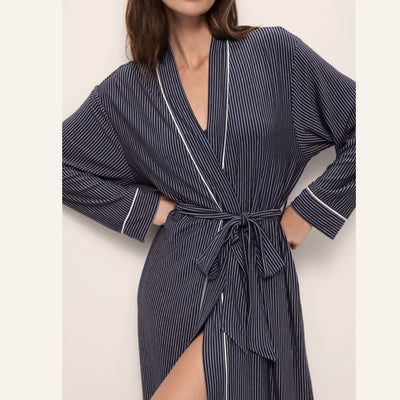 Eberjey Gisele Printed TENCEL™ Modal Long Robe R1141L-Anna Bella Fine Lingerie-Duo Stripe True Navy-Small-