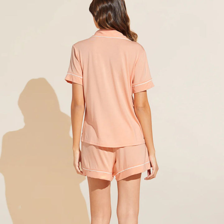 Eberjey Gisele Relaxed Short PJ Set PJ1018N in Peach Parfait/Ivory-Loungewear-Eberjey-Peach Parfait / Ivory-Small-Anna Bella Fine Lingerie, Reveal Your Most Gorgeous Self!