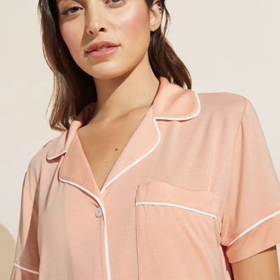 Eberjey Gisele Relaxed Short PJ Set PJ1018N in Peach Parfait/Ivory-Loungewear-Eberjey-Peach Parfait / Ivory-Small-Anna Bella Fine Lingerie, Reveal Your Most Gorgeous Self!