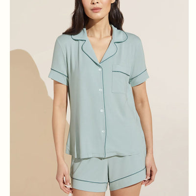 Eberjey Gisele Relaxed Short PJ Set PJ1018N in Surf Spray/Agave-Loungewear-Eberjey-Surf Spray/Agave-Small-Anna Bella Fine Lingerie, Reveal Your Most Gorgeous Self!