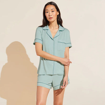 Eberjey Gisele Relaxed Short PJ Set PJ1018N in Surf Spray/Agave-Loungewear-Eberjey-Surf Spray/Agave-Small-Anna Bella Fine Lingerie, Reveal Your Most Gorgeous Self!