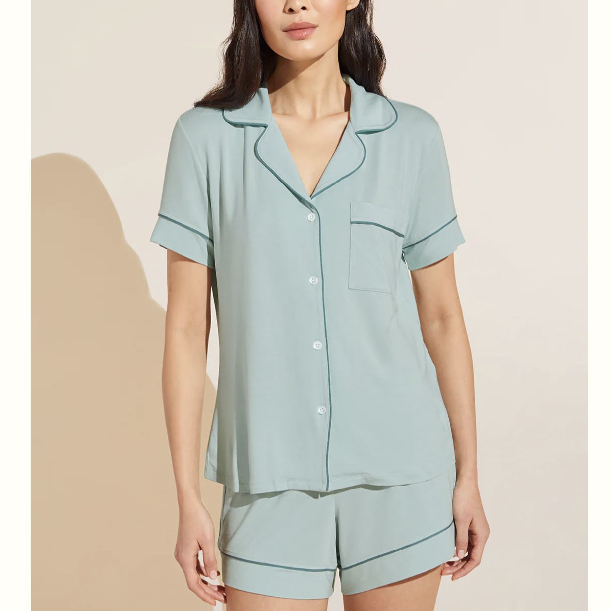 Eberjey Gisele Relaxed Short PJ Set PJ1018N in Surf Spray/Agave-Loungewear-Eberjey-Surf Spray/Agave-Small-Anna Bella Fine Lingerie, Reveal Your Most Gorgeous Self!