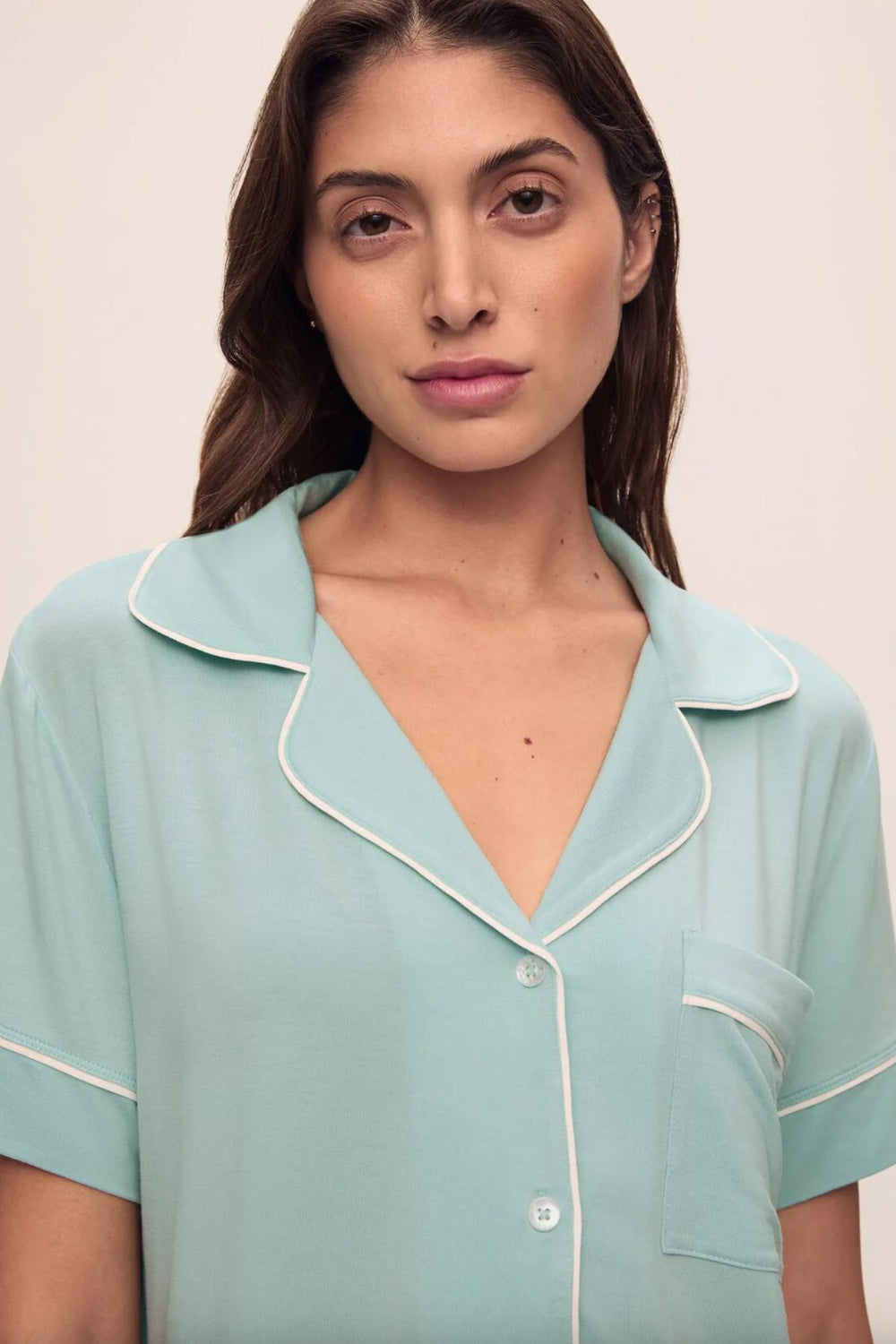 Eberjey Gisele Relaxed Short PJ Set in Canal Blue PJ1018SN-Loungewear-Eberjey-Canal Blue/Ivory-Small-Anna Bella Fine Lingerie, Reveal Your Most Gorgeous Self!