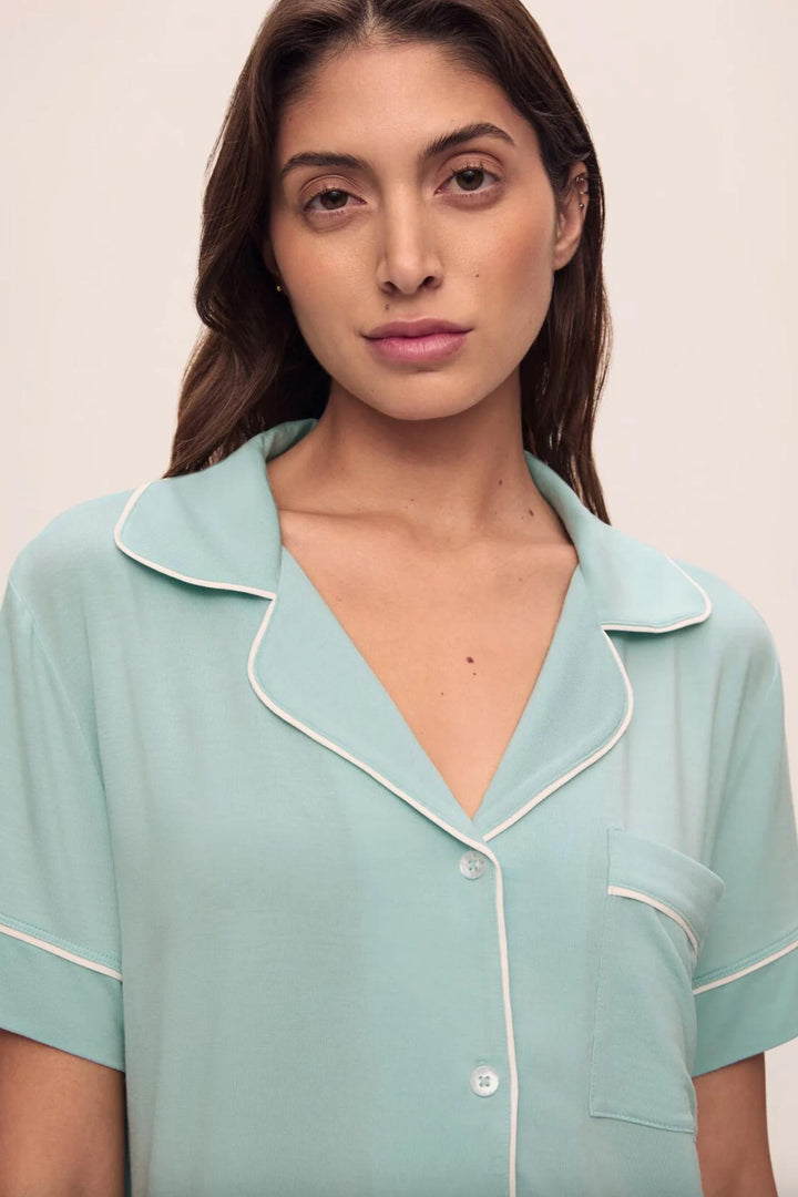 Eberjey Gisele Relaxed Short PJ Set in Canal Blue PJ1018SN-Loungewear-Eberjey-Canal Blue/Ivory-Small-Anna Bella Fine Lingerie, Reveal Your Most Gorgeous Self!