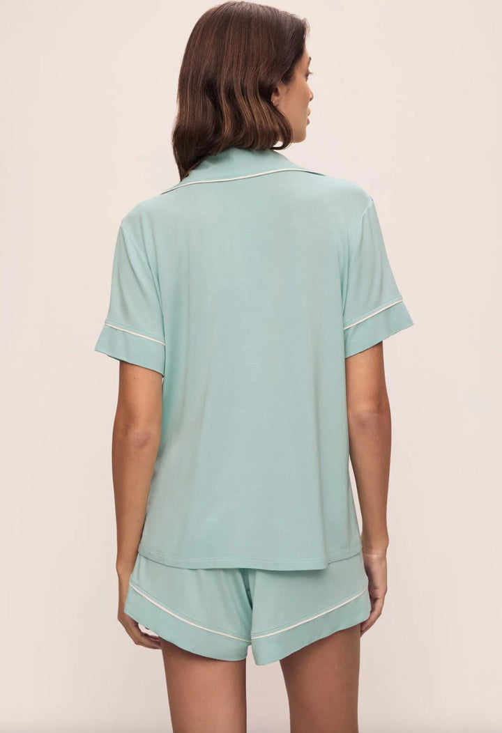 Eberjey Gisele Relaxed Short PJ Set in Canal Blue PJ1018SN-Loungewear-Eberjey-Canal Blue/Ivory-Small-Anna Bella Fine Lingerie, Reveal Your Most Gorgeous Self!