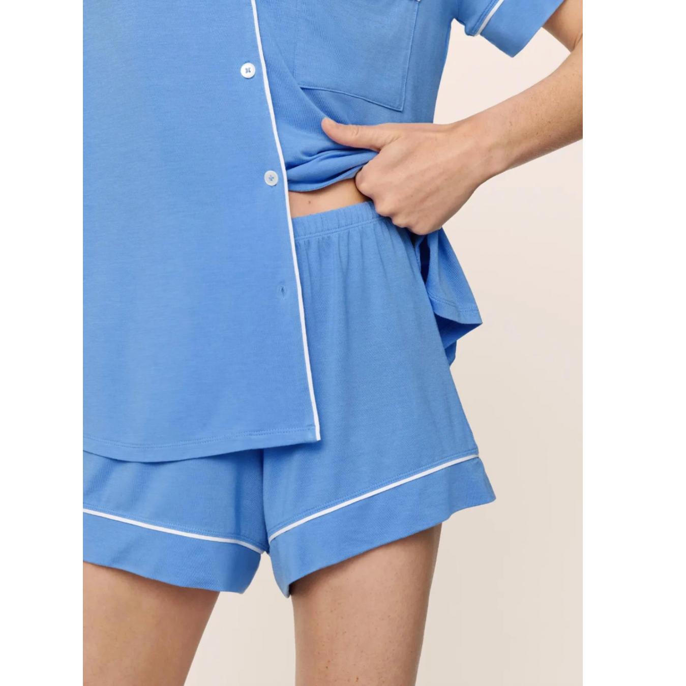 Eberjey Gisele Relaxed Short PJ Set in Cornflower Blue/White PJ1018SN-Loungewear-Eberjey-Cornflower Blue/White-Small-Anna Bella Fine Lingerie, Reveal Your Most Gorgeous Self!