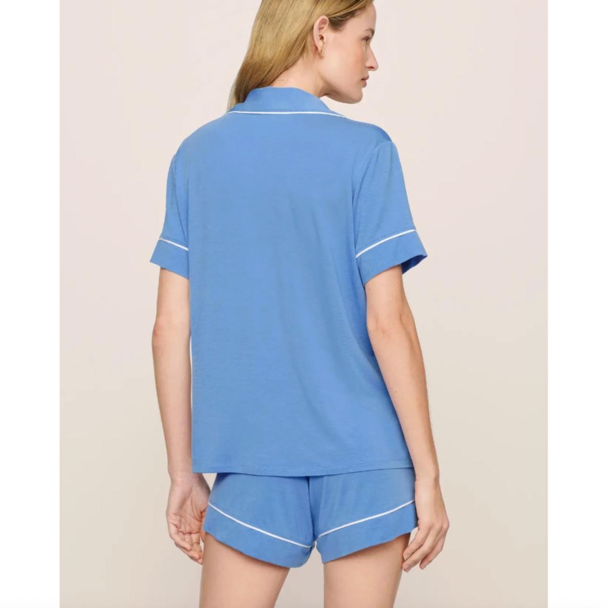 Eberjey Gisele Relaxed Short PJ Set in Cornflower Blue/White PJ1018SN-Loungewear-Eberjey-Cornflower Blue/White-Small-Anna Bella Fine Lingerie, Reveal Your Most Gorgeous Self!