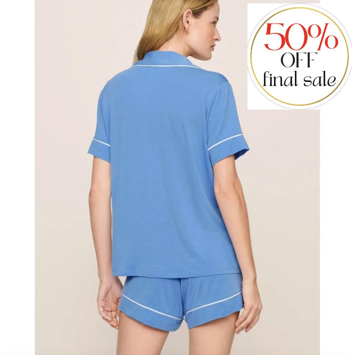 Eberjey Gisele Relaxed Short PJ Set in Cornflower Blue/White PJ1018SN-Loungewear-Eberjey-Cornflower Blue/White-Small-Anna Bella Fine Lingerie, Reveal Your Most Gorgeous Self!