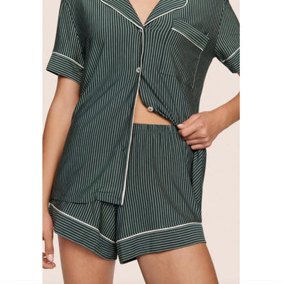 Eberjey Gisele Relaxed Short PJ Set in Duo Strip Pine/Ivory PJ1018SN-Loungewear-Eberjey-Pine/Ivory-XSmall-Anna Bella Fine Lingerie, Reveal Your Most Gorgeous Self!
