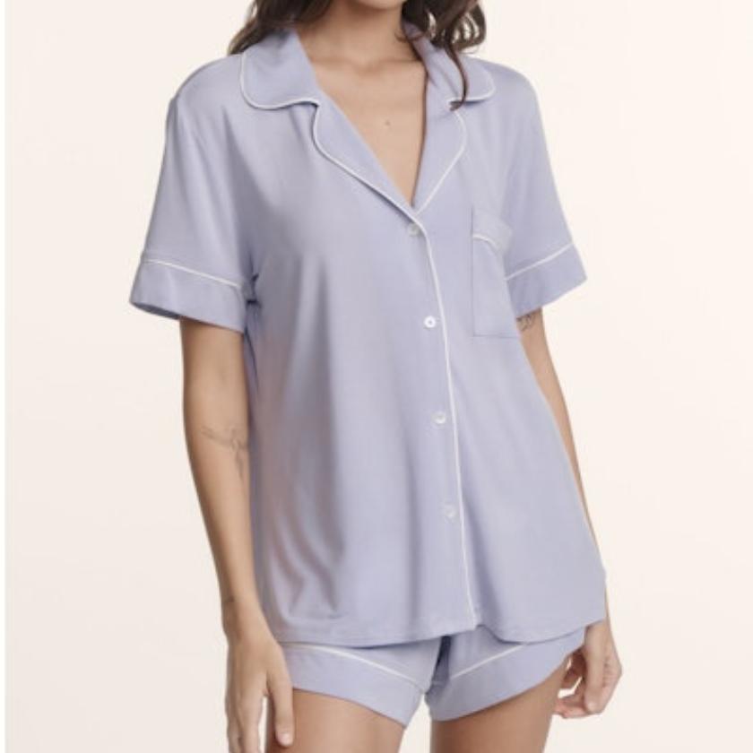 Eberjey Gisele Relaxed Short PJ Set in Lavender Dusk/Ivory-Sleepwear-Eberjey-Lavender Dusk/Ivory-Small-Anna Bella Fine Lingerie, Reveal Your Most Gorgeous Self!