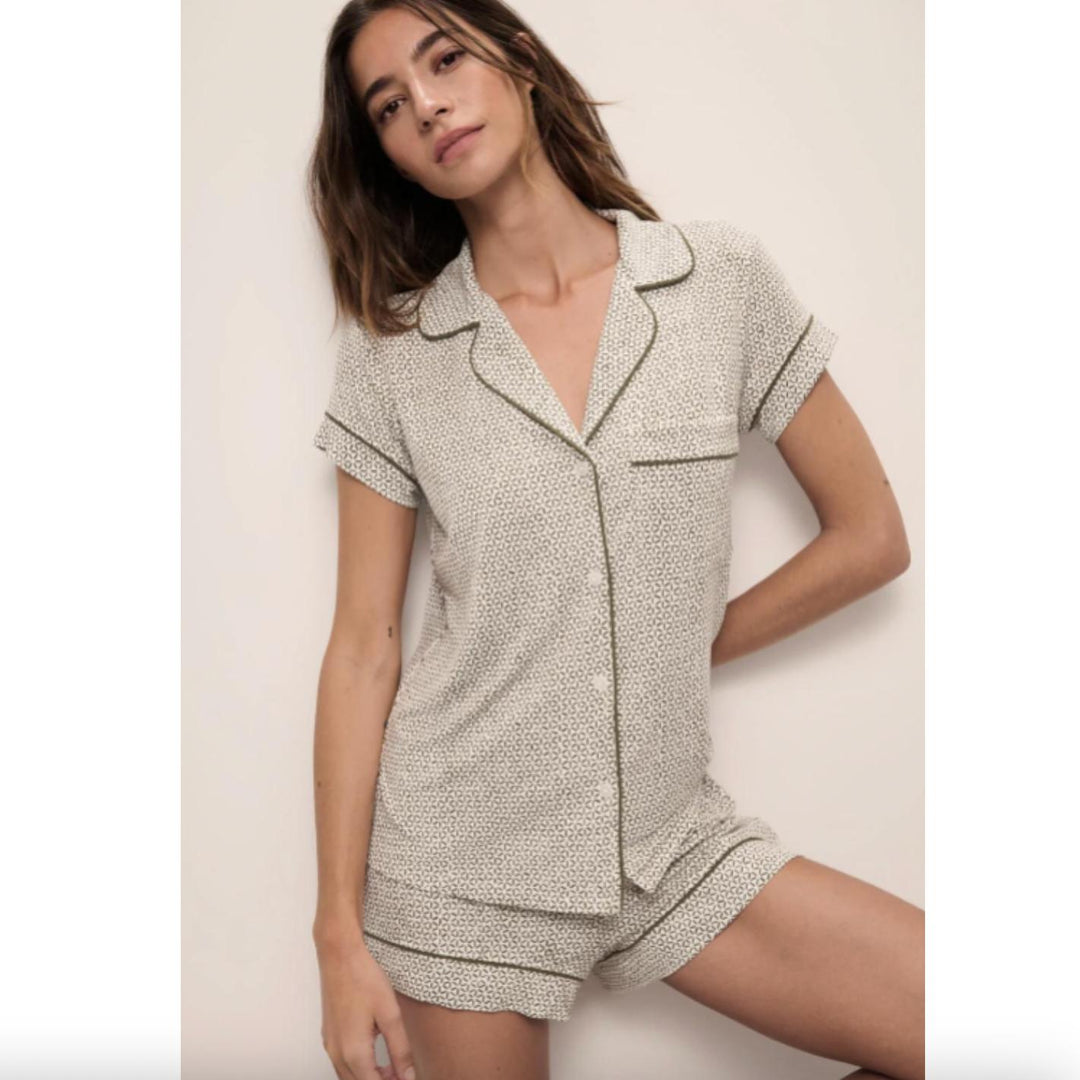 Eberjey Gisele Short PJ Set PJ1141-Sleepwear-Eberjey-Ella Spark/Moss-Small-Anna Bella Fine Lingerie, Reveal Your Most Gorgeous Self!