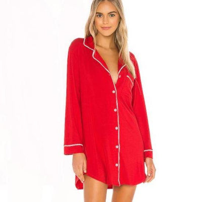 Eberjey Gisele Sleepshirt H1018 in Haute Red-Loungewear-Eberjey-Haute Red / Bone-Small-Anna Bella Fine Lingerie, Reveal Your Most Gorgeous Self!