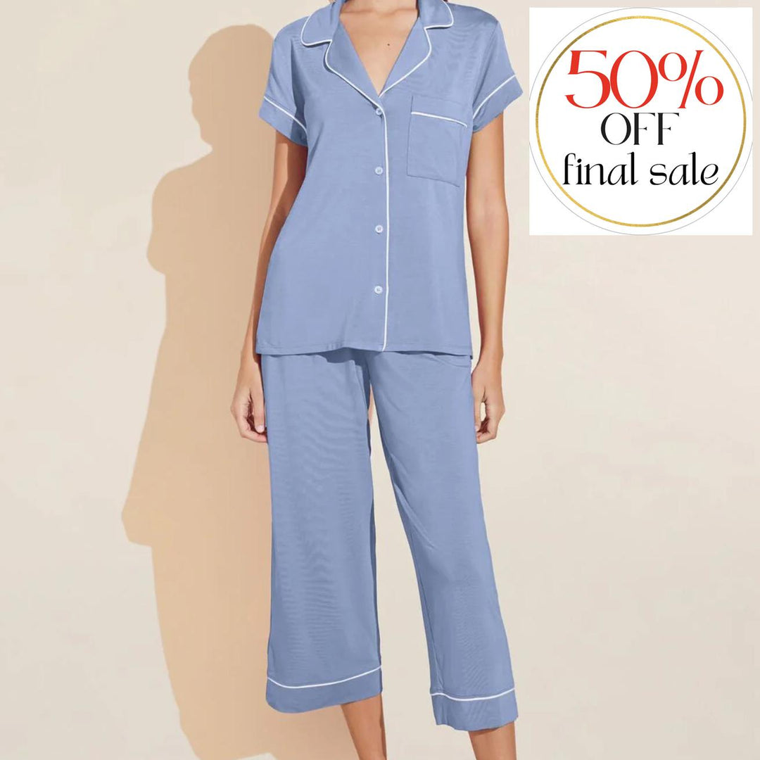 Eberjey Gisele TENCEL™ Modal Short Sleeve Cropped PJ Set-Loungewear-Eberjey-Faded Denim-Small-Anna Bella Fine Lingerie, Reveal Your Most Gorgeous Self!